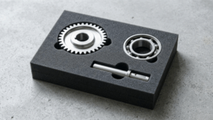 Bandeja de espuma a medida con engranaje, rodamiento y eje metálico para embalaje industrial